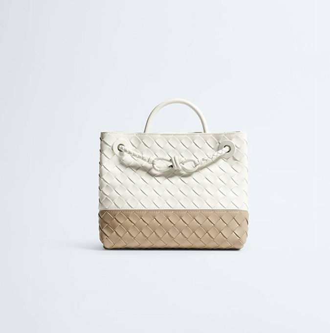 bottega veneta andiamo two tone woven tote bag #875488